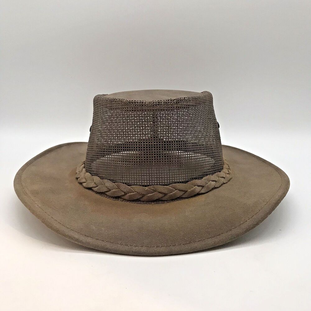 Minnetonka The Air Flow Hat Mens M Brown Leather Outback Safari Rustic Headwear